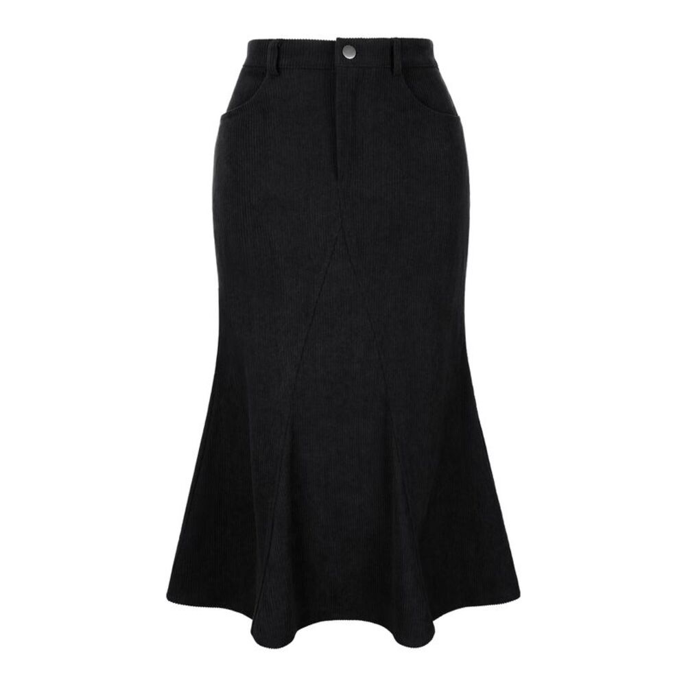 Women's Corduroy Skirts Stretchy Midi Mermaid Skirt with Pockets Black